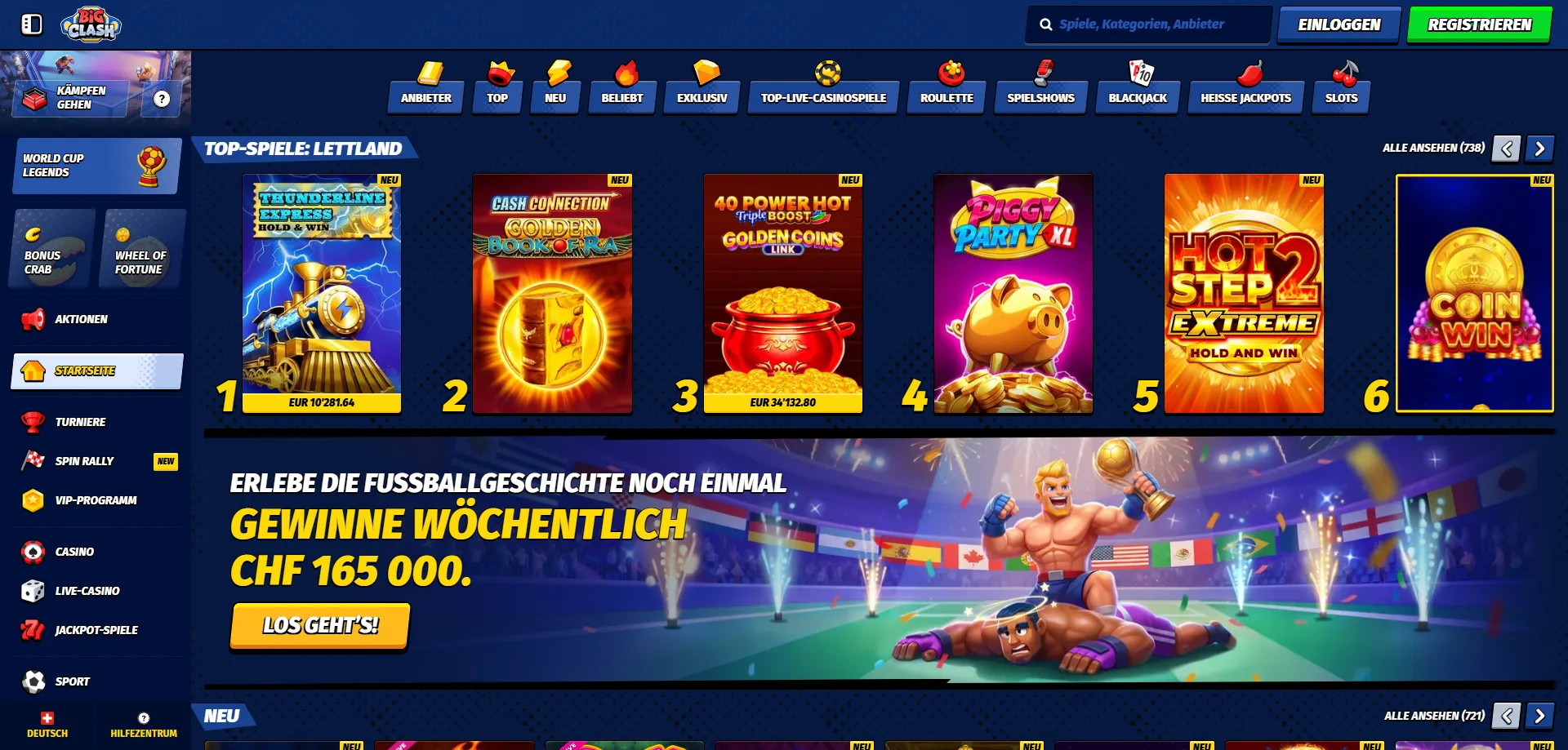 BigClash Casino Spielangebot – Slots, Tischspiele und Live-Casino